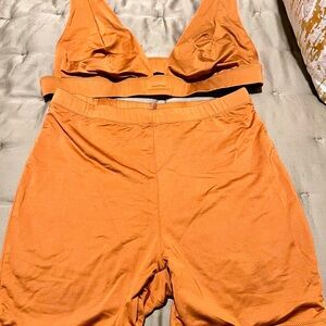 Skims Orange Bralette and Shorts Swimsuit Set